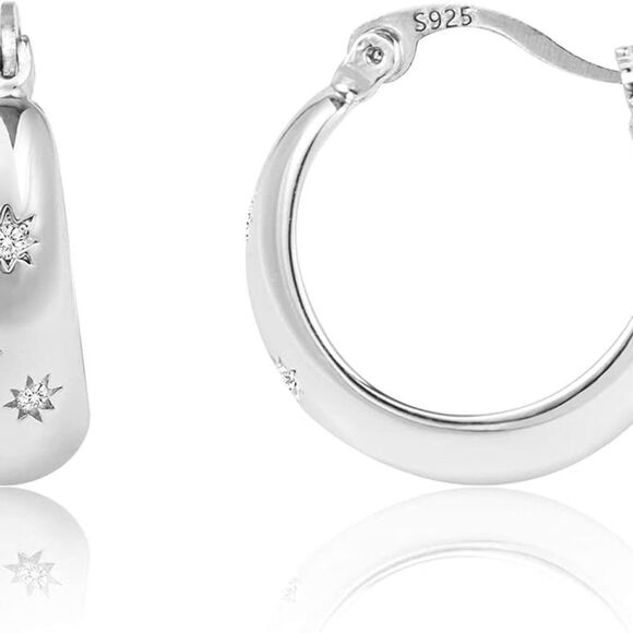 New Sterling Silver Plated Cubic Zirconia Hinged Hoop Earrings Hoop Earrings - Picture 4 of 5